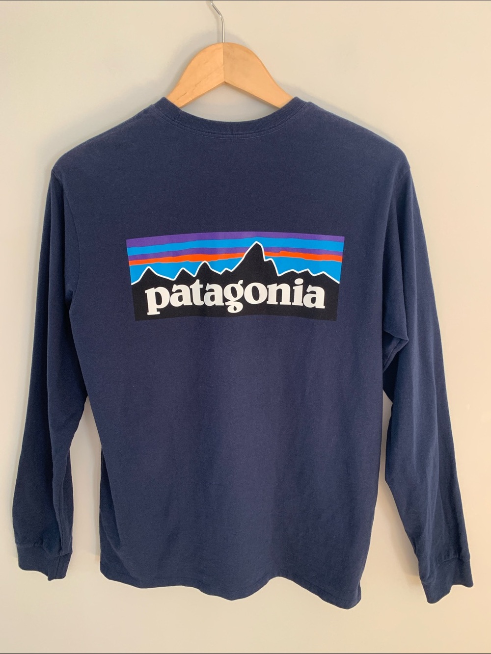 Patagonia Men’s Long Sleeve Mountain Graphic Responsibili-Tee Shirt Navy Medium